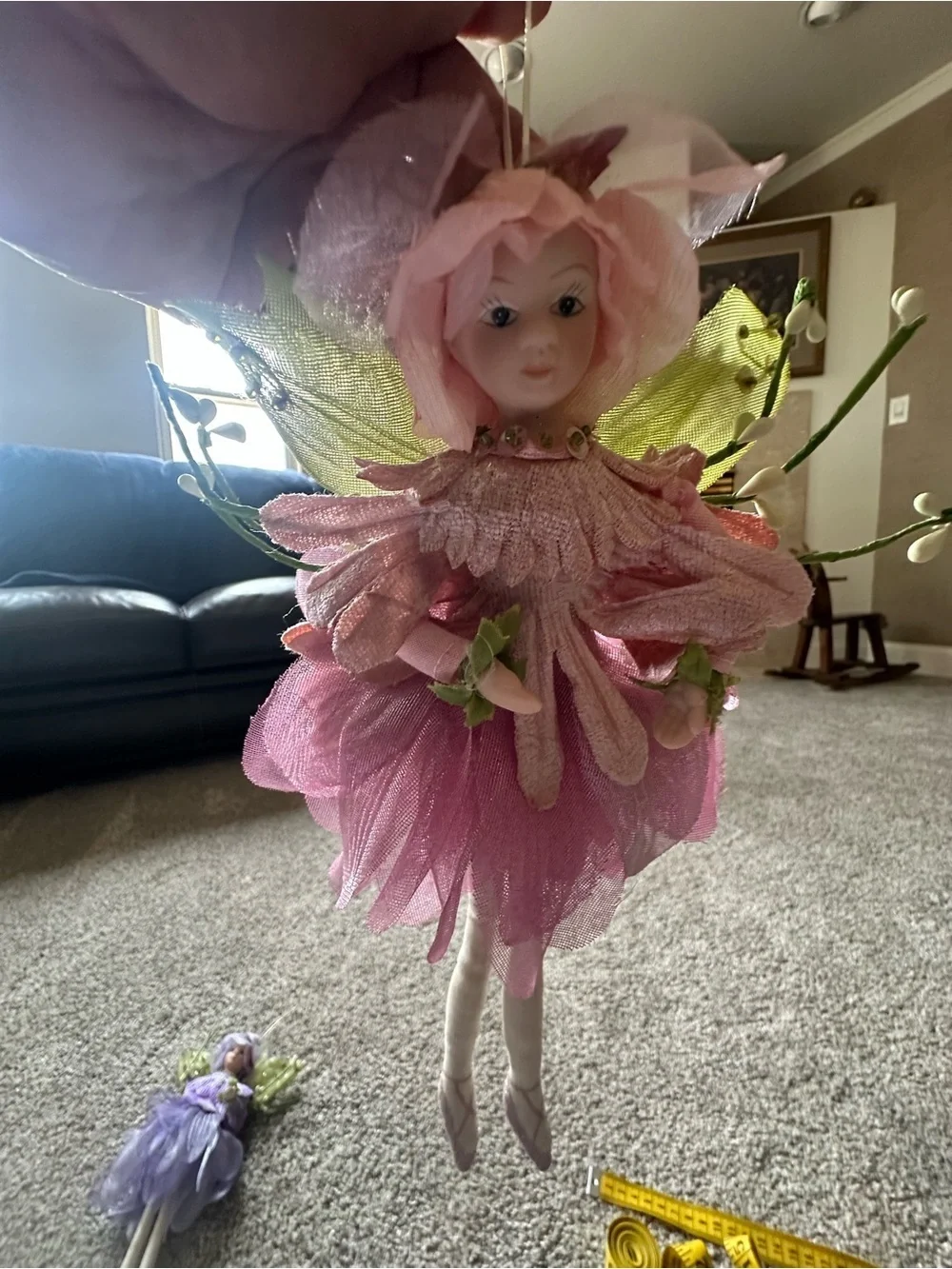 Vintage Purple and Pink Flower Fairy Ornaments - Pair